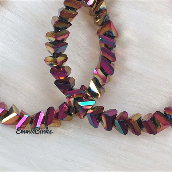 New FP Oil Slick Holographic Beaded Teardrop Dangle Earrings - Picture 7 of 14